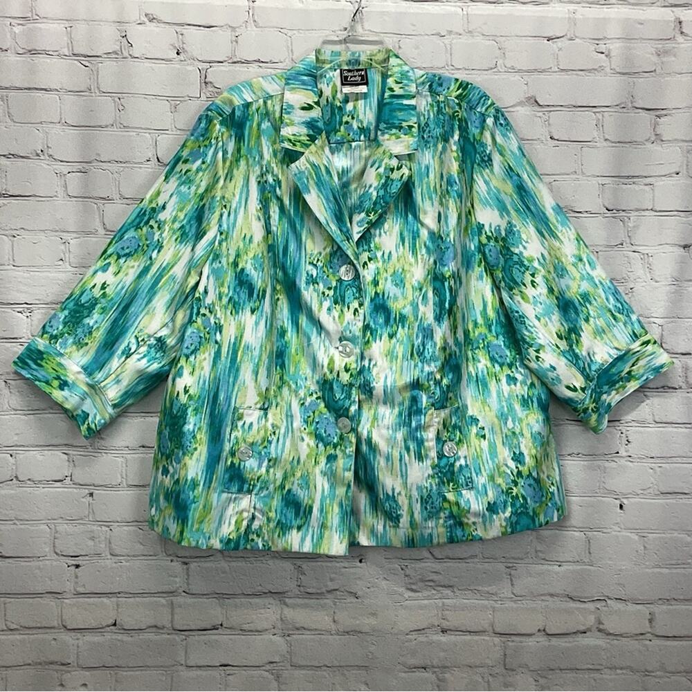 Southern Lady Blazer Women's Size 22W Green Blue Floral Business Casual Spring